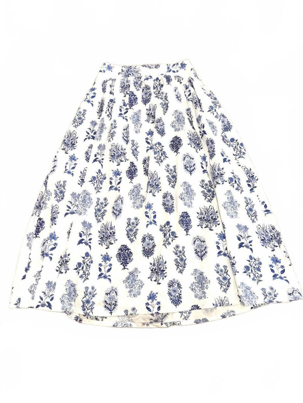 PARKER Blue Floral Print Smocked Waist Midi Skirt Size M - Picture 2 of 10